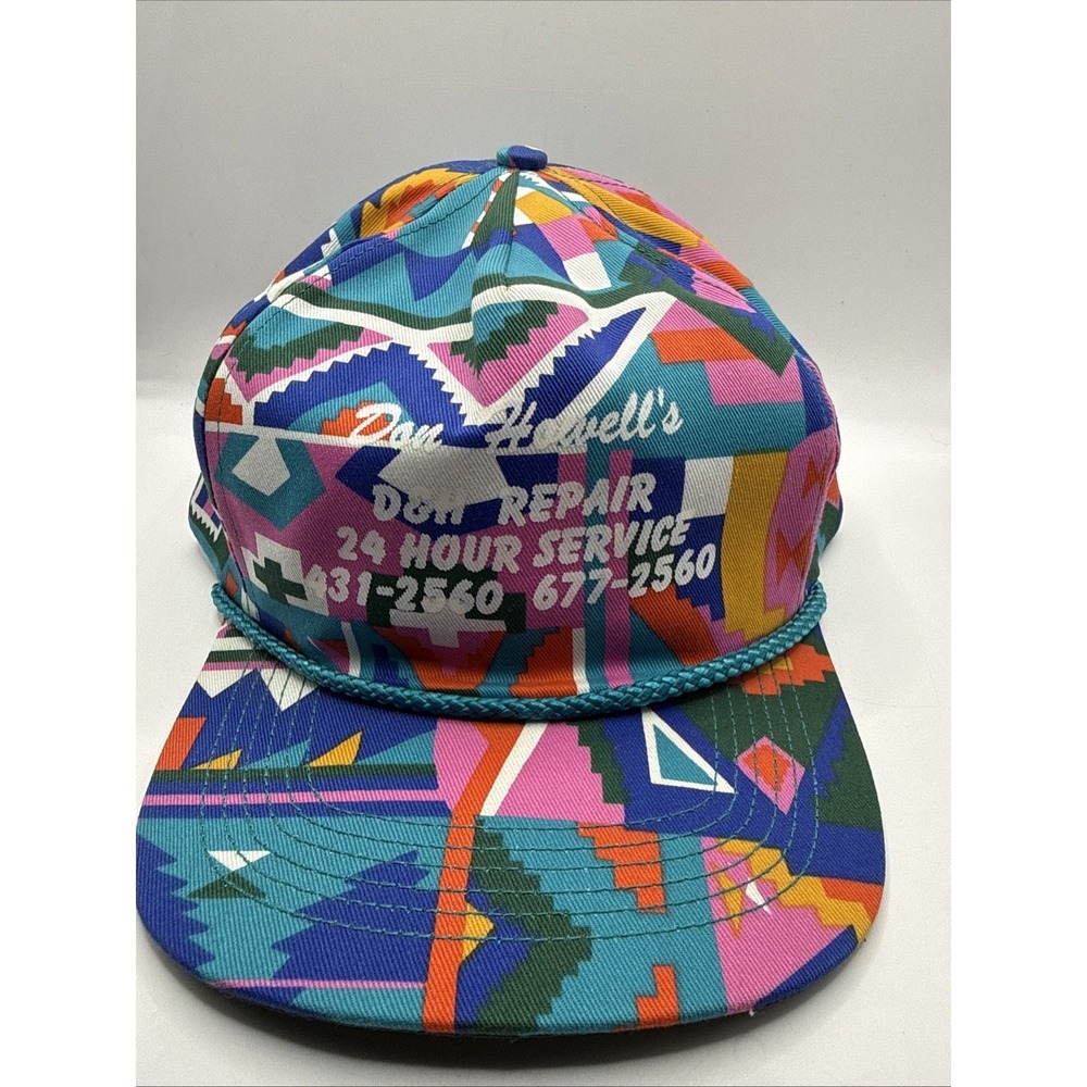 Vintage 90's Nissin Tribal Aztec Neon Pattern Rope Snapback DH Repair Never Worn